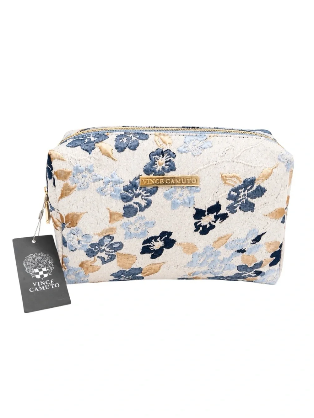 Vince Camuto Blue Floral Cosmetic Bag Cottagecore Coquette Makeup Bag